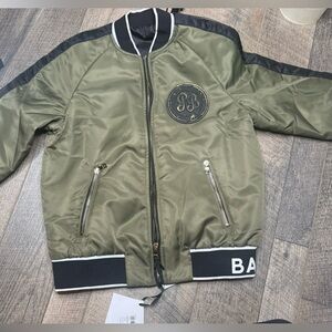 Balmain Kids Green Bomber Jacket Size 10 with Logo Patch Casual